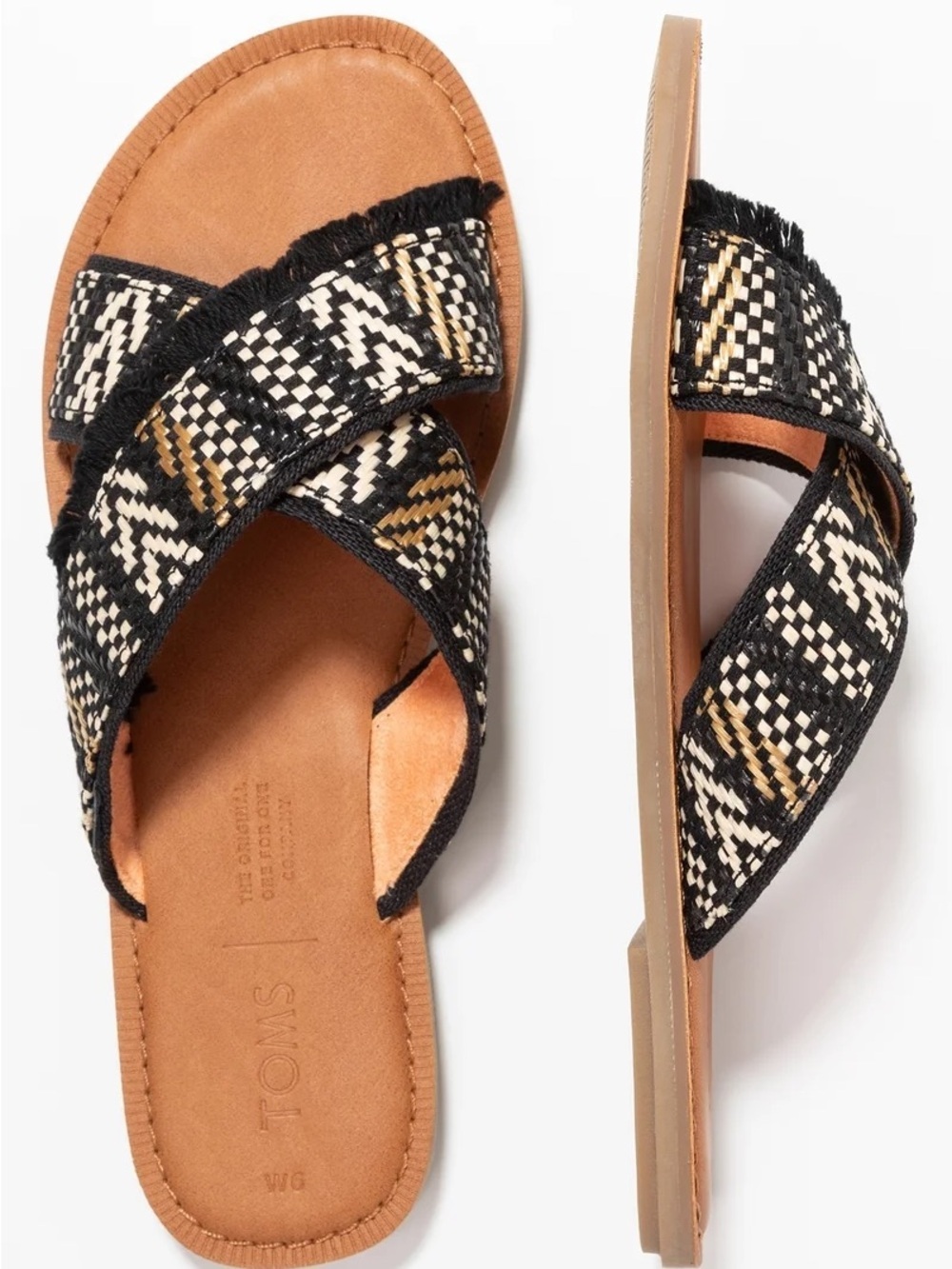 TOMS Viv Sandals Natural Woven Cross-Strap Slide Sandals